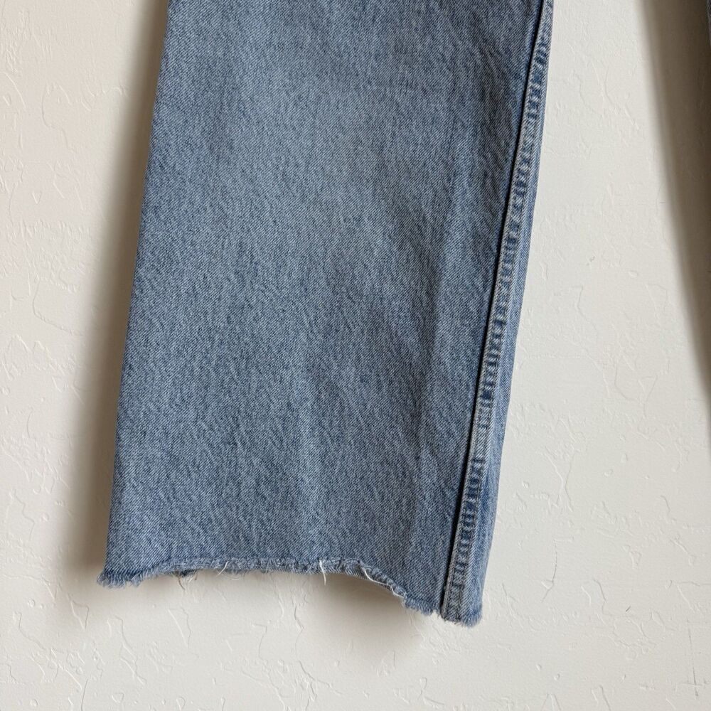Zara Jeans Womens Sz 6 Blue Med Wash Cotton Wide Leg Baggy Distressed High Rise - Picture 9 of 16